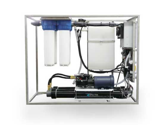 The LB 1800 F is a turnkey solution producing 75 gallons/hour (285 Liters/hour) of fresh potable water from fresh, brackish or seawater sources.