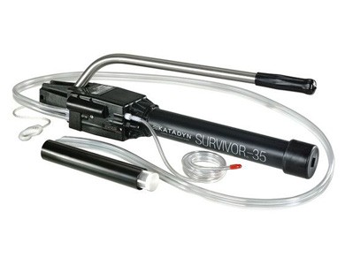 KATADYN SURVIVOR 35 WATERMAKER The most widely-used emergency desalinator. This desalinator produces up to 4.5 liters per hour. That's enough water for multiple person liferafts.