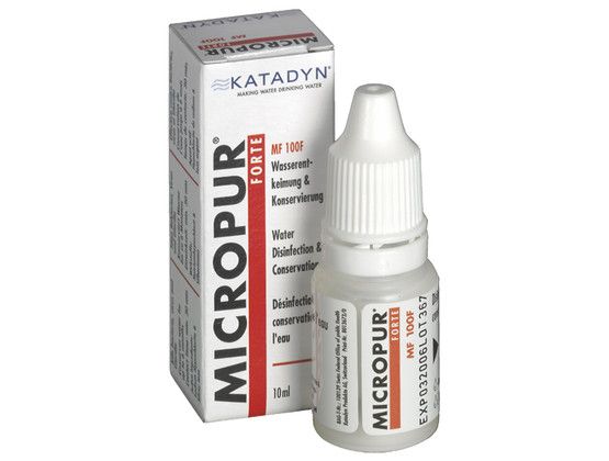 KATADYN MICROPUR FORTE MF 100F Preserves water for up to 6 months by using silver ions. Use in combination with a filter in turbid water.